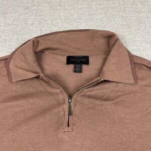 Magaschoni Sweater Mens Medium Brown Short Sleeve 1/4 Zip Collared Knit Pullover